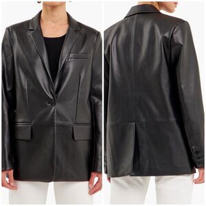 Endless Rose Faux Leather Blazer Black Oversized Jacket Lined Size Large New